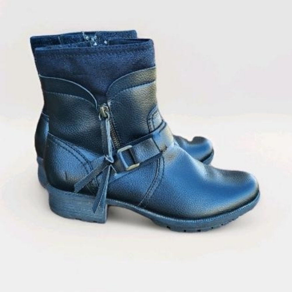 Clarks Leather Riddle Avant Black Ankle Combat Biker Casual Dress Boot Women 8